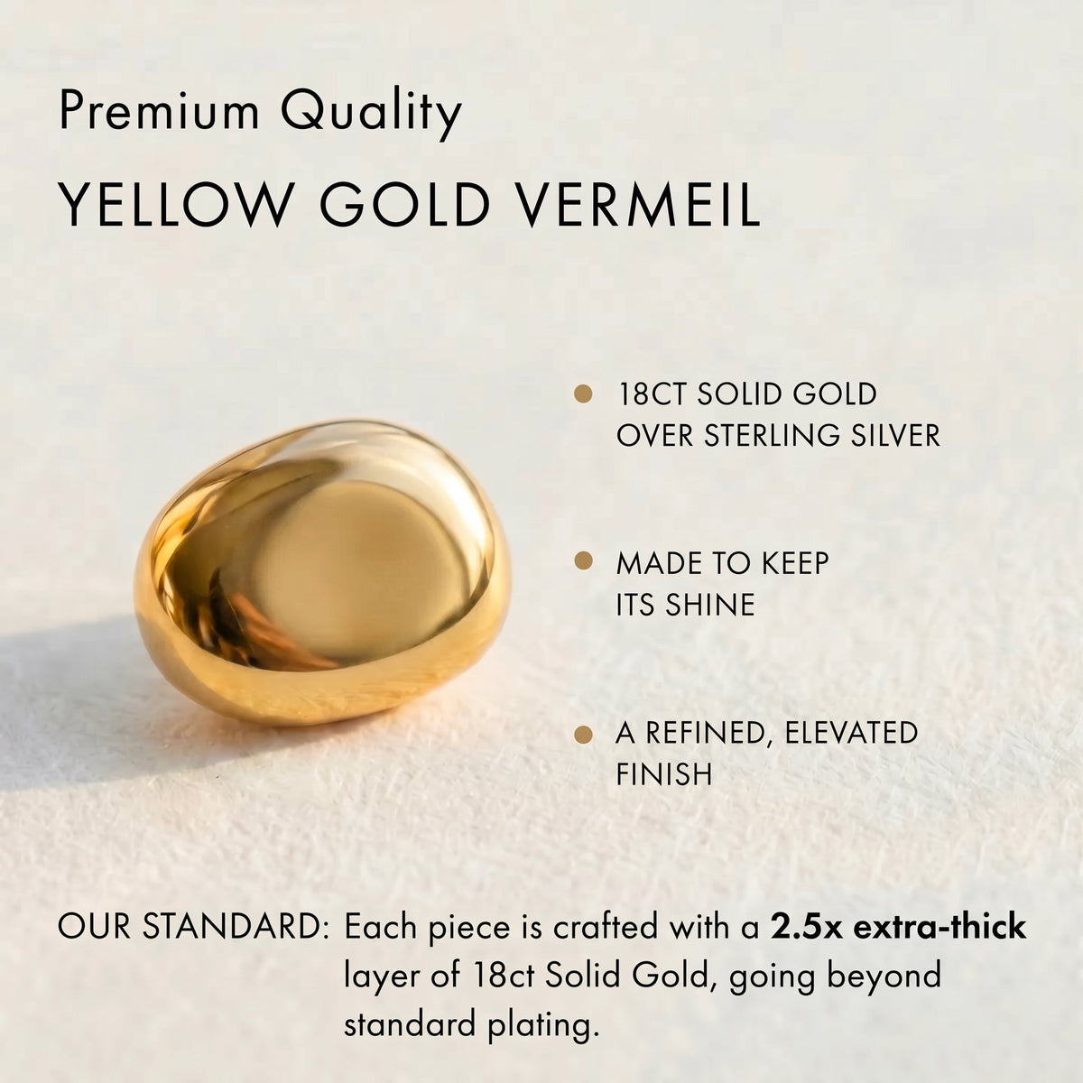 Awakened Time infographic demonstrating premium 18ct yellow gold vermeil quality over 925 sterling silver.