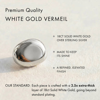 Infographic detailing 2.5x extra-thick 18ct white gold vermeil quality standard over sterling silver