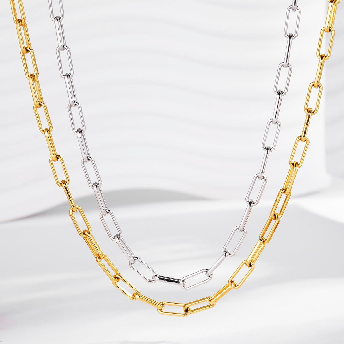 Bare Luxe Paperclip Necklace in gold and white gold vermeil finishes