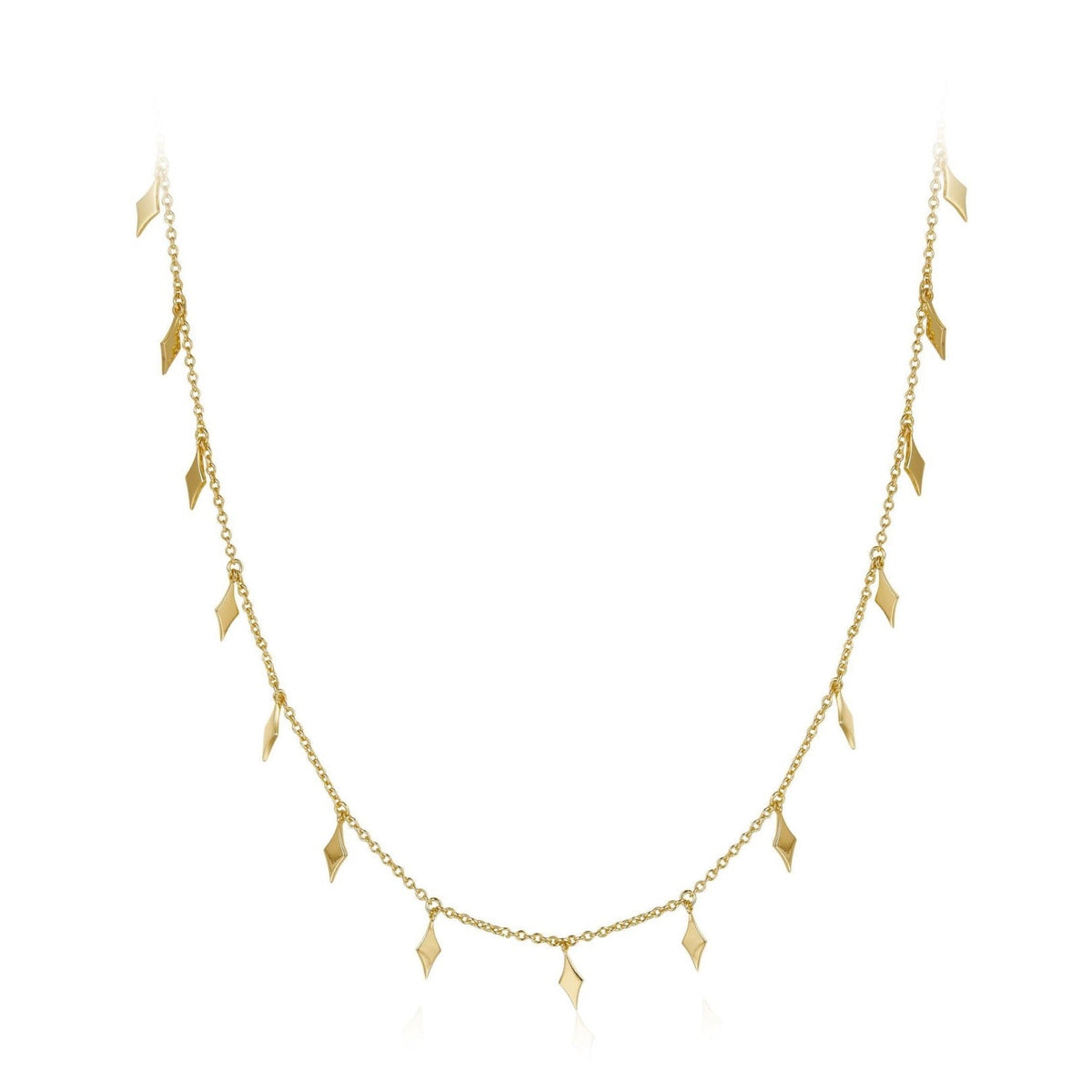 Bare Luxe Venus Drip necklace featuring delicate diamond-shaped gold charms on a fine chain