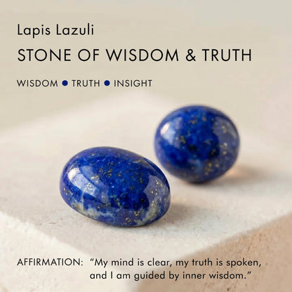 Infographic describing natural lapis lazuli as the stone of wisdom, truth, and insight.